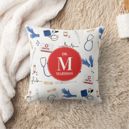 Modern Medical Doctor Nurse Pattern Monogram Kissen