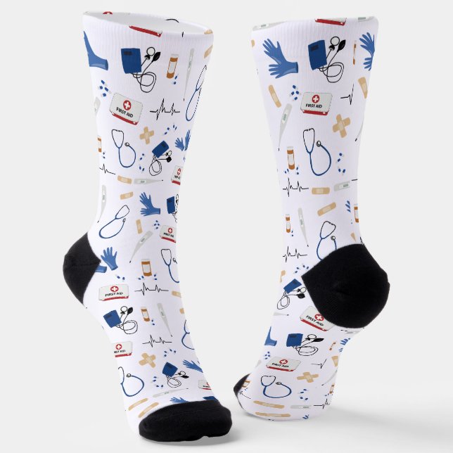 Modern Medical Doctor Nurse Pattern Socken (Gewinkelt)