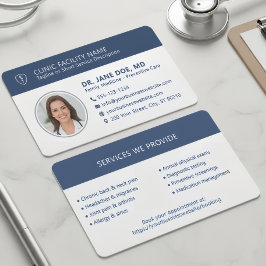 Modern Medical Doctor Photo Clinical Navy Blue Visitenkarte