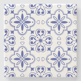 Modern mediterran Portugiesisch Blauer Azulejo Steinuntersetzer