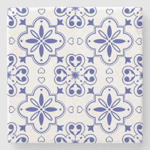 Modern mediterran Portugiesisch Blauer Azulejo Steinuntersetzer