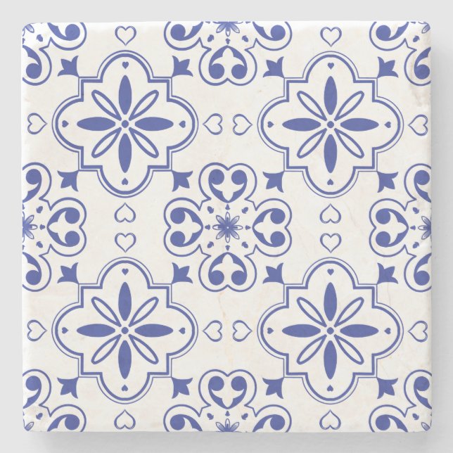 Modern mediterran Portugiesisch Blauer Azulejo Steinuntersetzer (Vorderseite)