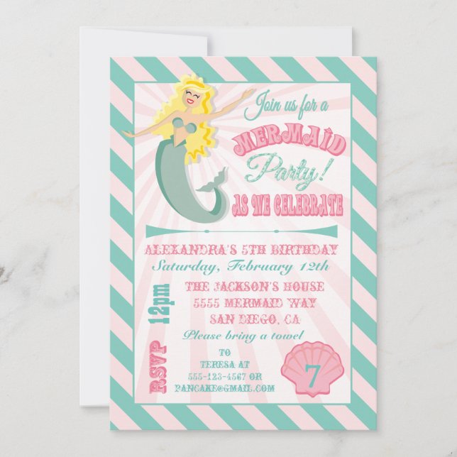 Modern Mermaid Birthday Party Einladung (Vorderseite)