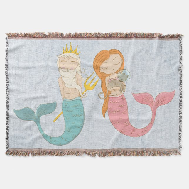 Modern Mermaid Couple Woven Blanket Decke (Vorderseite)