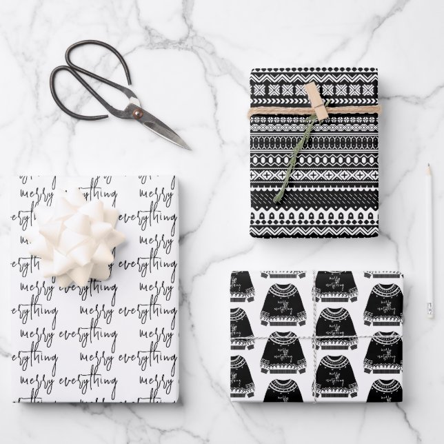 Modern Merry Alles Weihnachten Weihnachten Weihnac Geschenkpapier Set (Vorderseite)