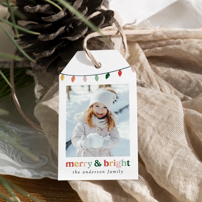 Modern Merry and Bright Photo Holiday Geschenkanhänger (Von Creator hochgeladen)