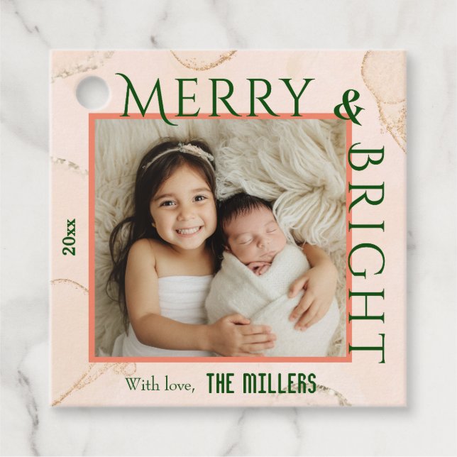 Modern Merry & Bright 1 Foto niedliche fette Weihn Geschenkanhänger (Vorderseite)