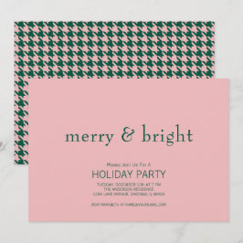 Modern Merry & Bright Christmas Green & Pink Einladung