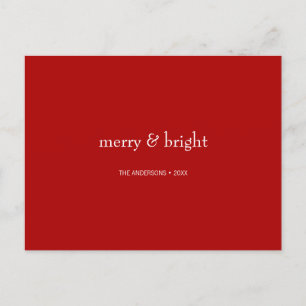 Modern Merry & Bright Red Christmas Feiertagspostkarte