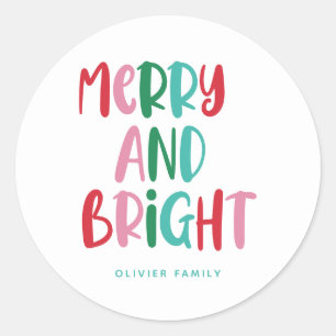 Modern Merry & Bright Retro farbenfrohe Weihnachte Runder Aufkleber