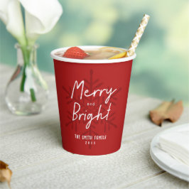 Modern Merry & Bright Script Snowflakes Christmas Pappbecher