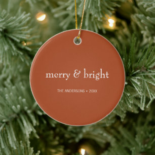 Modern Merry & Bright Terracotta Weihnachten Foto Keramik Ornament