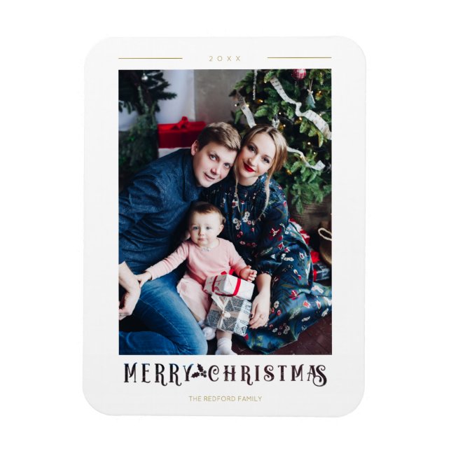 Modern Merry Christmas Calligraphy Custom Photo Magnet (Vertikal)