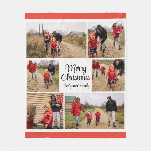 Modern Merry Christmas Family Collage Fleecedecke (Vorderseite)
