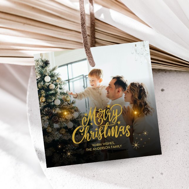 Modern Merry Christmas Family Photo Geschenkanhänger (Modern Christmas Family Holiday Favor Tags)