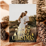 Modern Merry Christmas Family Photo Name Tartan Folien Feiertagskarte<br><div class="desc">Modern Merry Christmas Family Photo Name RED TARTAN</div>