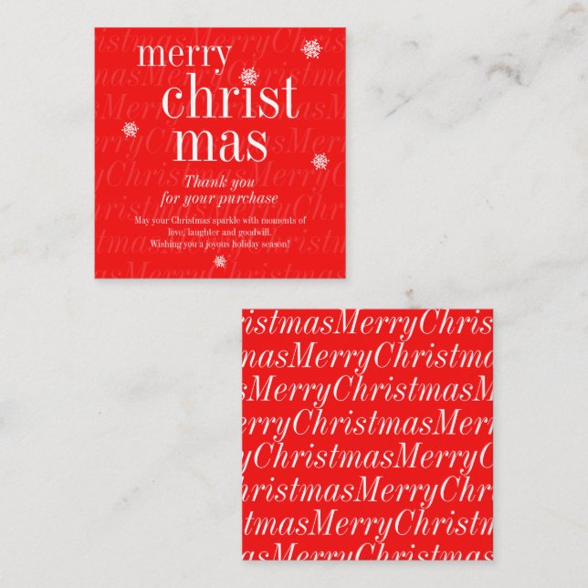 Modern Merry Christmas purchase thank you Quadratische Visitenkarte (Vorne/Hinten)