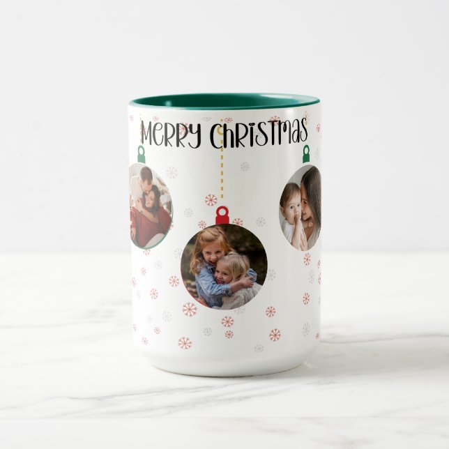 Modern Merry Christmas Red Ornament Holiday Photo  Tasse (Zentrum)
