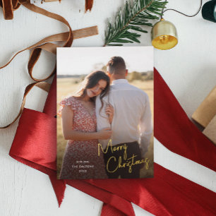 Modern Merry Christmas Script Simple Photo Folien Feiertagskarte