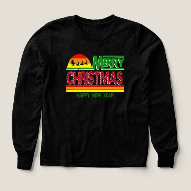 Modern Merry Christmas Tree Red Green T-Shirt (Design Vorderseite)