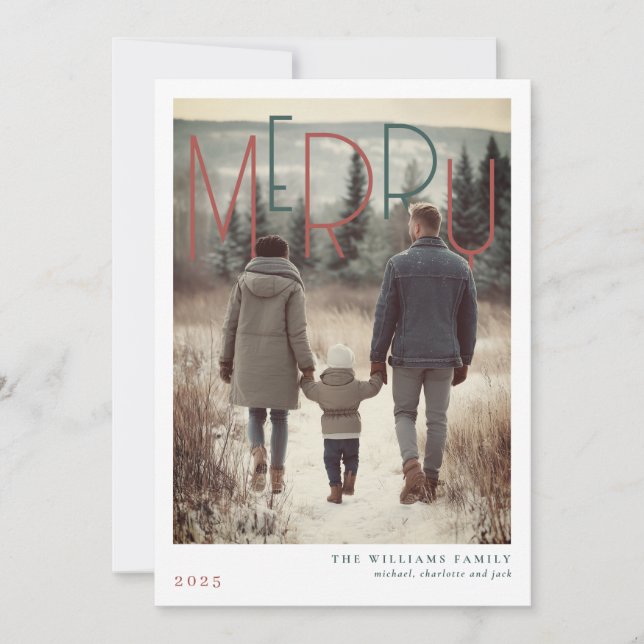 Modern Merry Holiday Photo Card Feiertagskarte (Vorderseite)