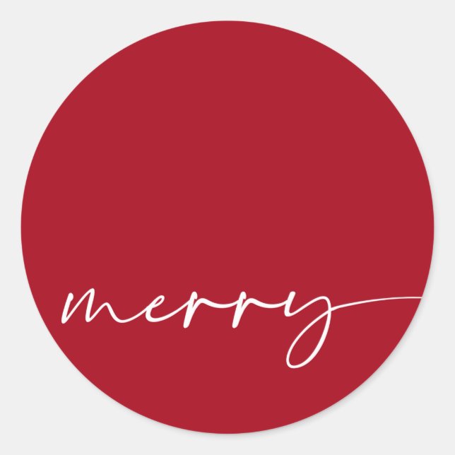 Modern Merry Red White Calligraphy Weihnachten Runder Aufkleber (Vorderseite)