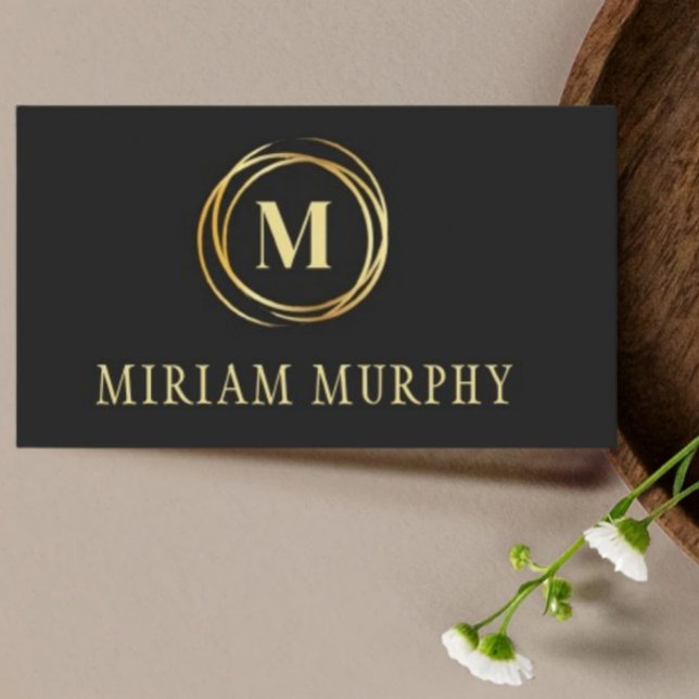 Modern metallic gold circle shape faux monogram visitenkarte (Von Creator hochgeladen)