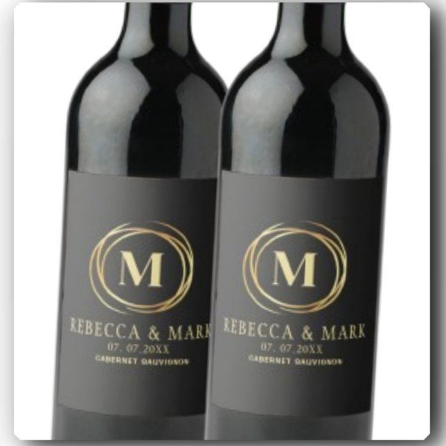 Modern metallic gold circle shape faux monogram weinetikett (Von Creator hochgeladen)