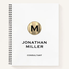 Modern Metallic Gold Monogram White Notizbuch