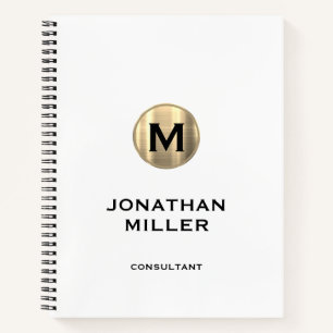 Modern Metallic Gold Monogram White Notizbuch