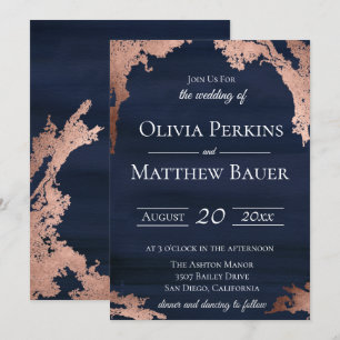 Modern Metallic Moody Blue Hochzeit Einladung