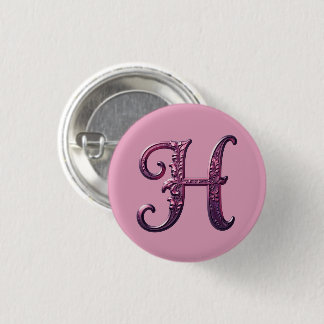 Modern Metallic Rosemaling Letter H, Pink/Purple Button
