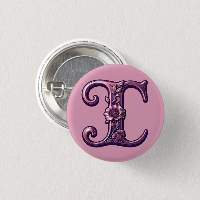 Modern Metallic Rosemaling Letter I, Pink/Purple Button (Vorne & Hinten)