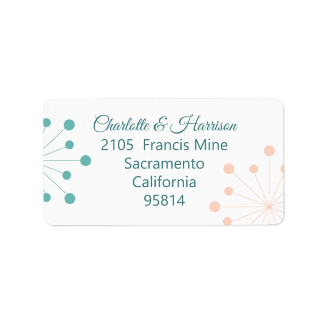 Modern Mid Century Atomic Starburst Wedding  Label Adressaufkleber (Vorne)