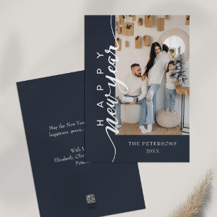 Modern Midnight Blue Happy New Year Gruß Feiertagskarte