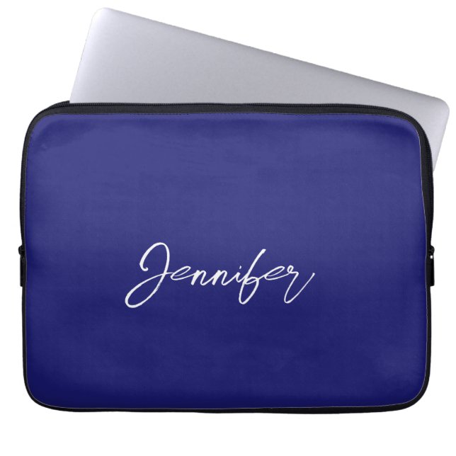 Modern Midnight Blue Schlicht Unique Handwriting N Laptopschutzhülle (Vorderseite)