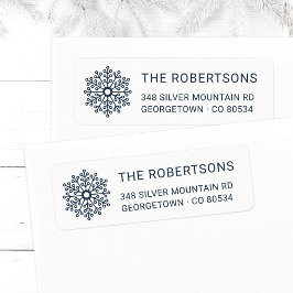 Modern Midnight Blue Snowflake Rücksendeadresse