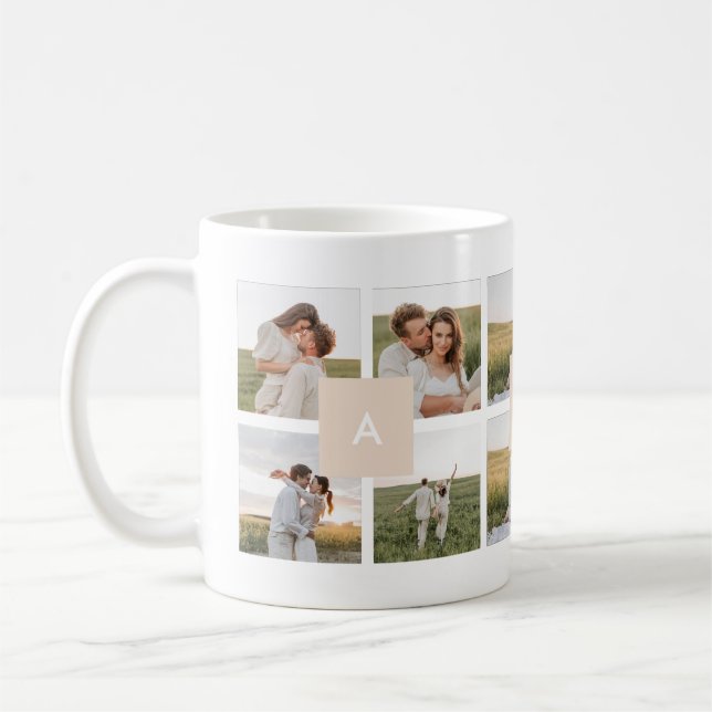 Modern Minimal 10-Photo Collage Couple Initials Kaffeetasse (Links)