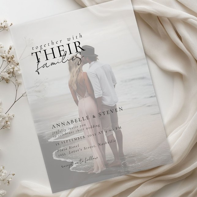 Modern, minimal, 1 Foto, Hochzeit Acryleinladungen (Modern, Minimal, 1 Photo, white filter layer, Wedding Acrylic Invitations)