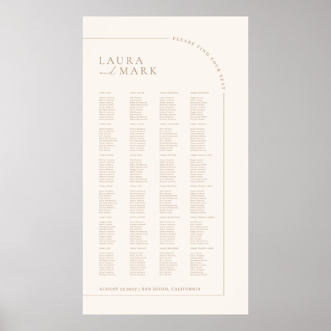 Modern Minimal 240 Guests Wedding Seating Charts Poster (Vorne)