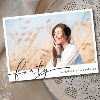 Modern Minimal 40. Foto Geburtstagsparty Einladung