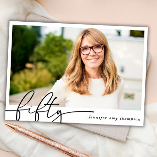 Modern Minimal 50. Foto Geburtstagsparty Inv Einladung