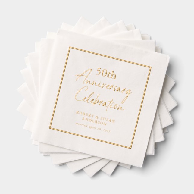 Modern Minimal 50th Wedding Anniversary Gold Servietten Mit Folie (Insitu (Gestapelt))
