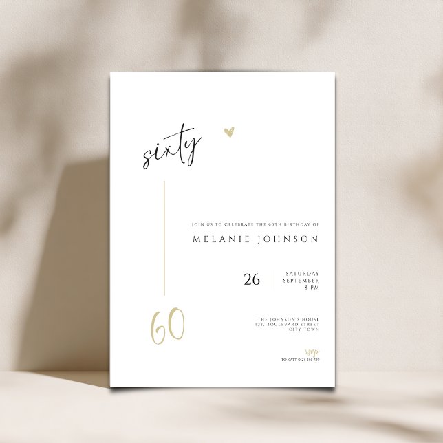 Modern Minimal 60th Birthday Party Invitation (Elegant 60th birthday invitation with handwritten typography,)