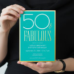 Modern Minimal Aqua Fifty & Fabulous Birthday Folieneinladung<br><div class="desc">Modern and chic, this Fifty and Fabulous birthday invitation combines classic aqua, black and white with accents of real gold foil. Its minimal design is a simple and fun way to celebrate the milestone birthday. This version of the card has a whimsical small polka dot back. Created by Simply Farmhouse...</div>