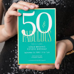Modern Minimal Aqua Fifty & Fabulous Birthday Folieneinladung<br><div class="desc">Modern and chic, this Fifty and Fabulous birthday invitation combines classic hot aqua and white with accents of real gold foil. Its minimal design is a simple and fun way to celebrate the milestone birthday. This version of the card has a whimsical small polka dot back. Created by Simply Farmhouse...</div>