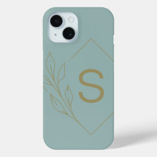 Modern Minimal Aqua Monogram Initial Botanical Case-Mate iPhone Hülle