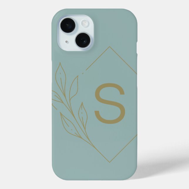 Modern Minimal Aqua Monogram Initial Botanical Case-Mate iPhone Hülle (Rückseite)