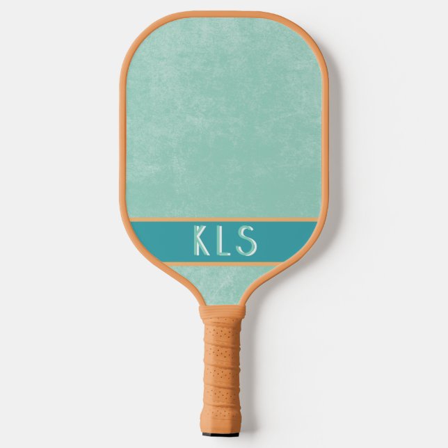 Modern Minimal Aqua Orange Monogram Pickleball Schläger (Rückseite)