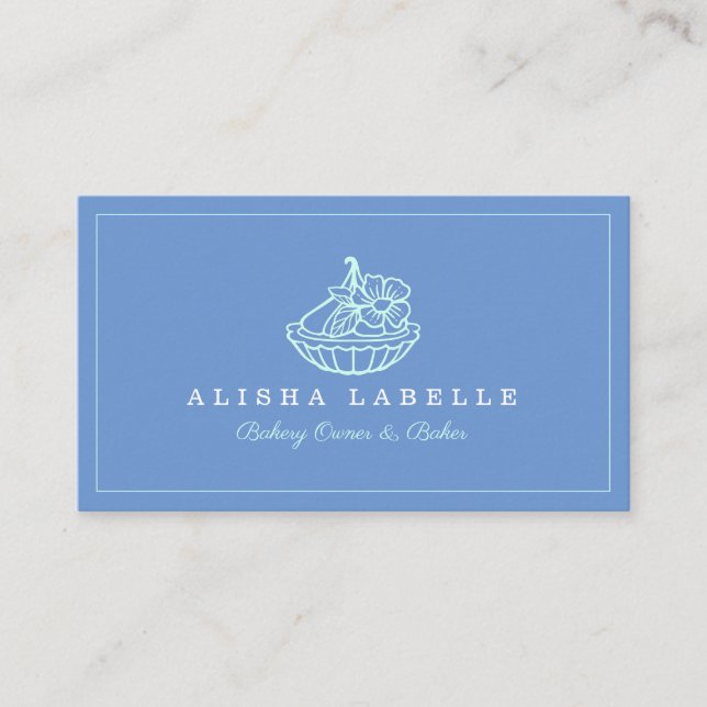 Modern & Minimal Bakery Blumenstrauß Logo Blau Visitenkarte (Vorderseite)